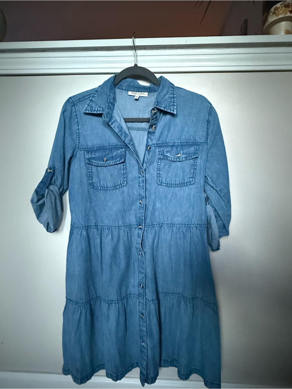 Speed limit chambray 3/4 sleeve tiered lightweight dress M